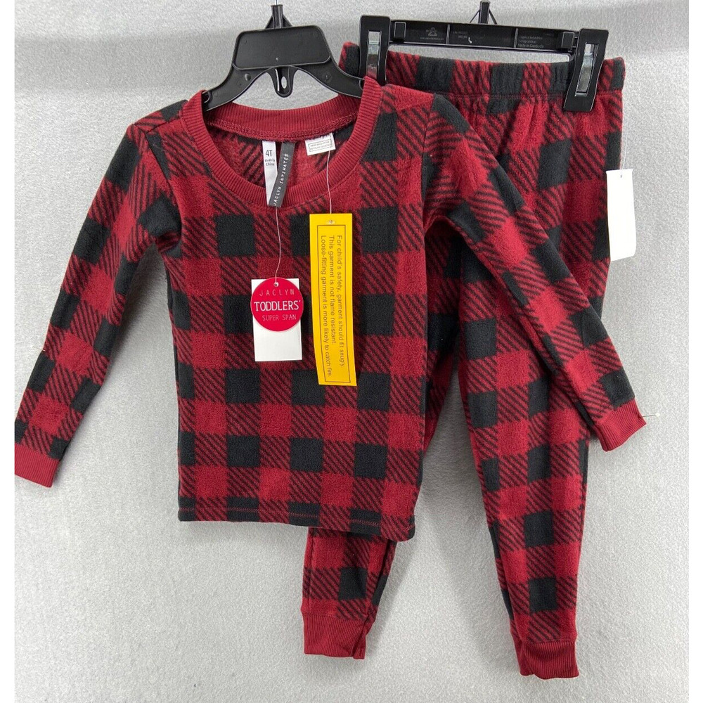 NWT Jaclyn Intimates Pajama Boys 4T Set Sleepwear‎ Red Black Buffalo Plaid